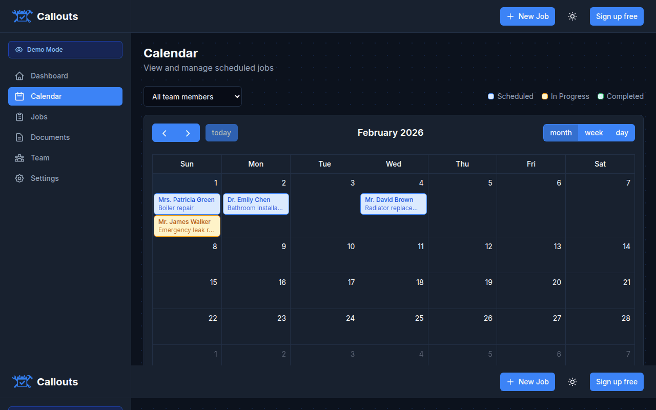 Calendar view for scheduling